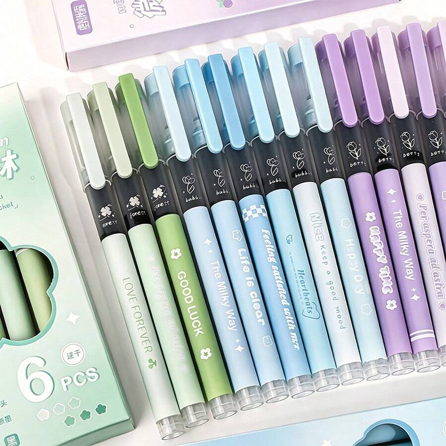 6pcs Macaron Color Neutral Pens, 0.5mm Needle Tip, Back To School Student Practice, College Student Classroom Writing, Workplace Office Document Recording, Daily Journaling And Doodling, Back To School Gift, Desk Stationery Matching, Student And Office Worker Writing Supplies - A - View 1