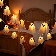 10 Pack Hanging Light Up Ghost Halloween Decorations, LED Glowing Ghost String Lights For Front Door, Porch, Yard, Tree, Garden, Carnival & Halloween Party Supplies - 10 Ghost String Lights - View 4