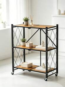 3-5 Tier No Assembly Foldable Storage Rack With Wheels, Multi‑Tier Collapsible Metal Organizer Shelving Unit, Space‑Saving Rolling Shelf For Living Room, Bedroom, Kitchen, Office,Sturdy And Durable,Perfect For Books, Containers, Home Supplies, - View 6