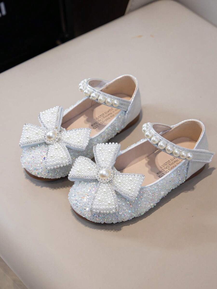 Children's Flat Shoes Spring Autumn Girls Princess Shoes All Season Rhinestone Leather Shoes Shiny Baby Girls Party - Beige - View 1