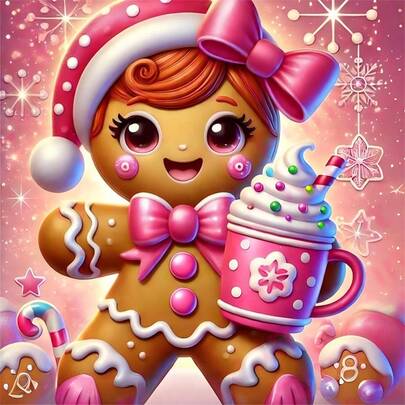 1PC | 5D DIY Diamond Painting | Cute Gingerbread Man Pattern Diamond Painting Kit, Round Full Drill Mosaic Craft Set, High-Definition Art Diamond Painting, Focus And Relax Through DIY, Suitable For Living Room, Bedroom, Office Wall Decoration, Surprise Holiday Home Decor Gift For Family And Friends, Unframed