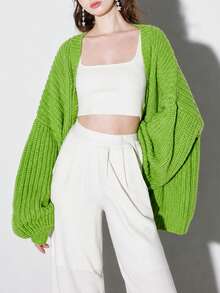 Women's Autumn/Winter Casual Minimalist Solid Color Loose V-Neck Cardigan Jacket - Green - View 5