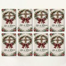 2pcs Christmas Wreath Print Kitchen Towels, He Is Risen English Text, Holly Red Berry Plaid Bow Pattern Hand Towels, Oven Door Decorative Hanging Towels, Holiday Home Kitchen Decor, 4/6/8pcs Box Set - Multicolor - View 8