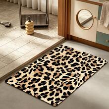 1pc Bathroom Rug, Black Spotted Leopard Print Pattern Mat, Shower Door Decor Carpet, Animal Pattern Rug, Easy-To-Care Home Decor Carpet, Enhances Home Experience. Soft Texture, Comfortable Foot Feel, Can Be Placed In Bathroom, Next To Sink, Entryway And Other Areas - Multicolor - View 1