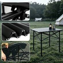 Mesa de Campamento Plegable Tipo Rollo de Huevo Portátil Estructura Metálica Resistente a Arañazos para Campistas y Familias Ideal para Campamento Picnic Jardín Terraza y Excursiones - mesa cuadrada negra - Ver 6