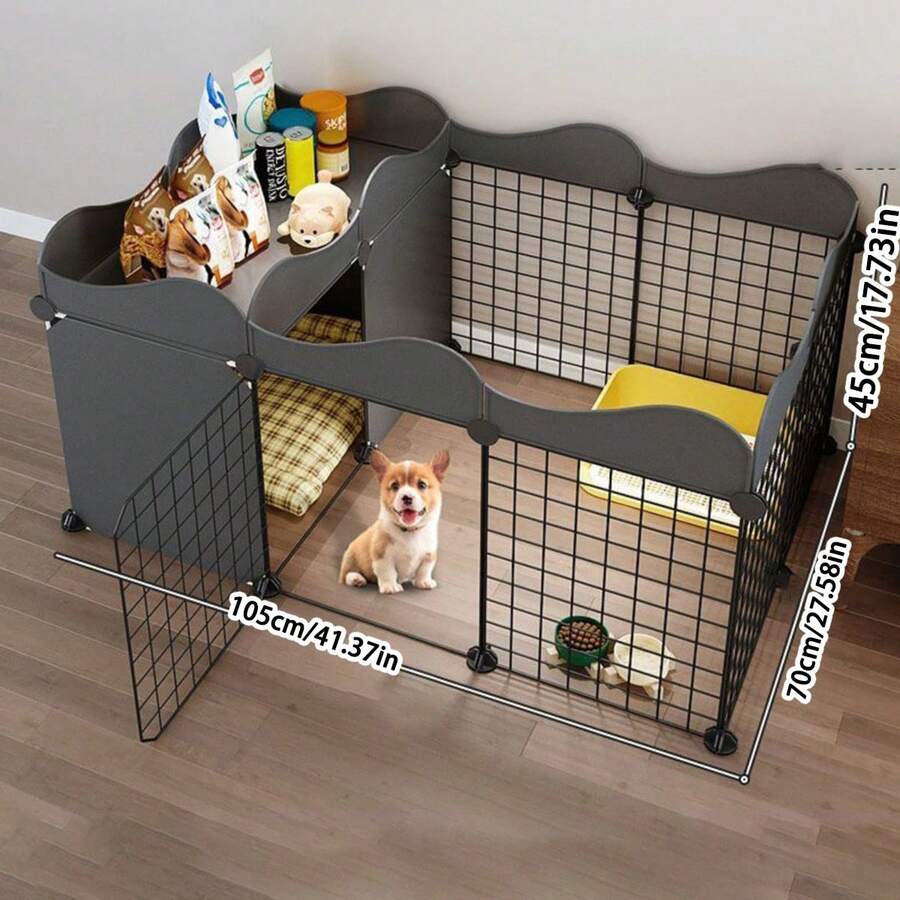 Small Dog Indoor Pet Fence For Home, 1-Room 1-Bathroom Partition Dog Gate With Toilet Area And Dog Bed Isolation, Tall Modular Pet Cage, Living Room And Balcony Dog Activity Protective Fence - Multicolor - View 1