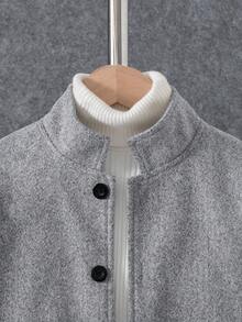 Boys' Fashion Casual Jacket, Simple Stand Collar Single-Breasted Loose Cardigan Top, Autumn/Winter - Grey - View 3