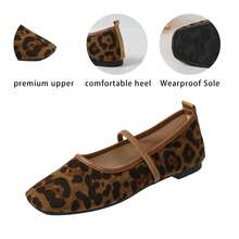 Leopard Print Mary Jane Flats, Elastic Strap Design, Vintage Y2K Women's Ballet Shoes - Brown - View 6