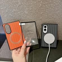 Magnetic Foldable Screen Protective Case Compatible With Samsung FOLD8 8U, Minimalist Design - Orange + Glass Front Cover - View 3