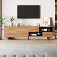 Tv Stand With Storage Brown Made Of Wood For Living Room - 棕色 - 查看 5