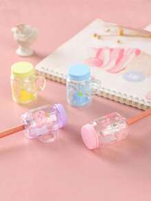 1pc/3pcs/5pcs Creative Pearl Milk Tea Cup Pencil Sharpener, Single Hole, Easy To Sharpen, Metal Blade, ABS Plastic, Scratch-Resistant, Transparent Debris Collection Box, Designer Style - Multicolor - View 1
