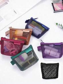 9/3/1pc Large Capacity Nylon Triangle Mesh Toiletry Bag, Portable Waterproof Makeup Bag, Multi-Functional Cosmetic Bag, Stationery Pouch, Data Cable Organizer, Coin Purse - Multicolor - View 2