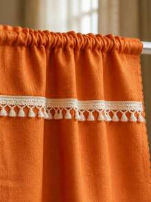 1pc Pumpkin-Colored, Two-Tone Fringed Fall Decorative Sheer Curtains-Let Light Through But Keep Privacy Intact. Ideal For Bedrooms, Cabinets, Open Shoe Racks, And Wardrobes To Keep Dust Out And Hide Imperfections. Polyester Short Curtains. - Burnt Orange - View 1