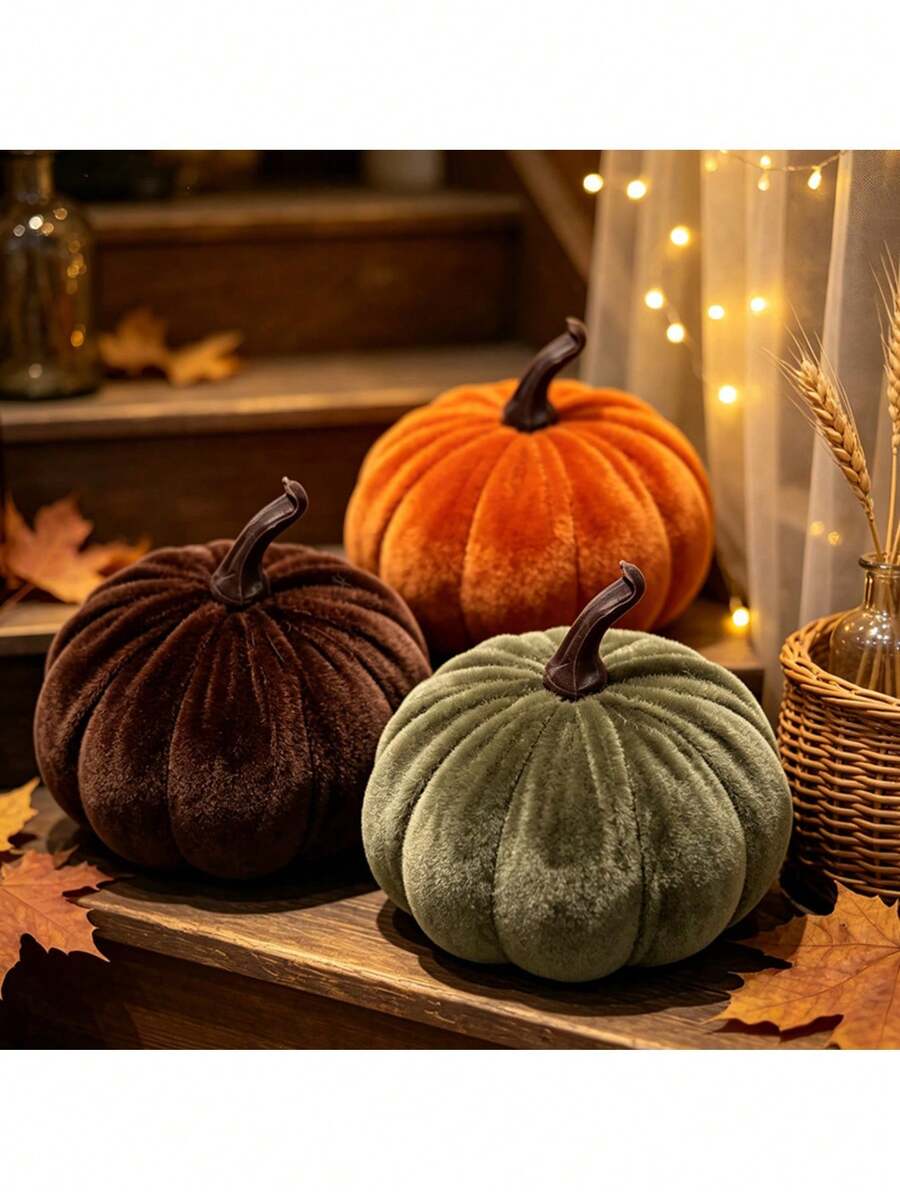 Artificial Pumpkin Thanksgiving Halloween Autumn Colorful Pumpkin Decor Props Velvet Pumpkin - Multicolor - View 1