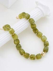 2/1pc Casual Bohemian Style Chunky Acrylic Beaded Necklace Set, Geometric Pattern Round Necklace For Women, Suitable For Daily Wear, Dating, Party, Summer Beach Vacation, Perfect Birthday Gift For Best Friend (Bead Quantity Random + Slight Color Difference) - Green + Brown - View 4