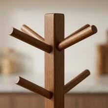 1pc Vintage Nano Bamboo Cup Holder, European Style Desktop Cup Draining Rack, Multi-Purpose Mug Storage Rack For Living Room, Kitchen, Office, Light Luxury Nordic Style Natural Wood Solid Wood Cup Holder, Rounded Edges No Burrs Scratch-Resistant - 1PC - View 4