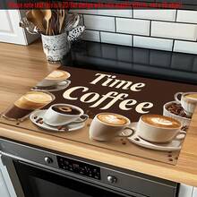 (Hot !!) 1pc Coffee Pattern 2D Printed Flat Stove Protector Mat, Rubber Non-Slip Heat-Resistant Stove Cover Pad, Suitable For Induction Cooktop, Glass Stove, Multi-Function Scratch-Resistant Mat, Best Choice For Oven, Washing Machine, Dryer, Kitchen Decoration - Multicolor - View 9