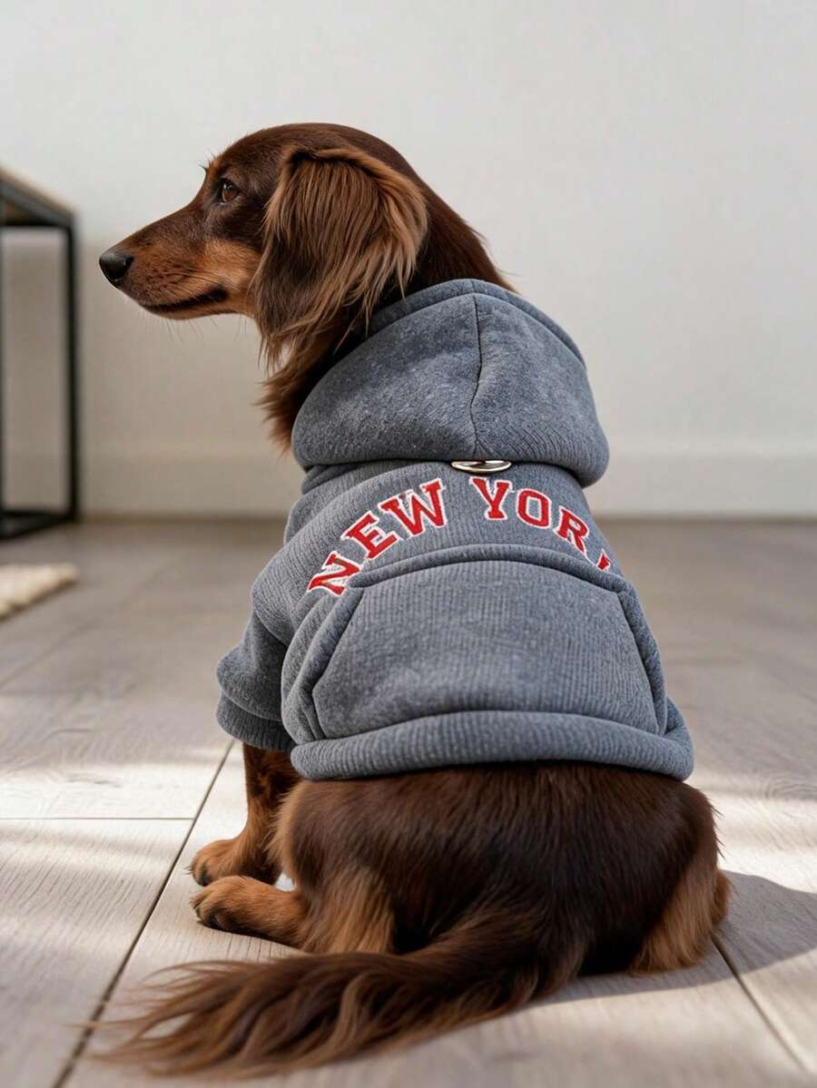 1pc Pet Clothes Dog Cat Apparel Clothing Small Dog Puppy Cute Pet Clothes Dog Apparel Clothing Small Dog Autumn Winter Warm Comfortable Thickened New York Sweatshirt - Blue - Multicolor - View 1