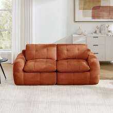 Sofa Orange Made Of Chenille For Living Room - 橘色雙座 - 查看 2