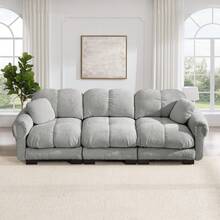 Sofa Grey Made Of Chenille For Living Room - 淺灰色 3 人座 - 查看 2
