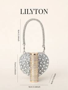 1 pieza Bolso de noche con cadena en forma de corazón brillante, bolso bandolera, adecuado para banquetes, fiestas, bodas, bolso de hombro de moda, regalo de cumpleaños, regalo del Día de San Valentín, bolso de fiesta - Diseñado especialmente para fiestas, bodas, bailes y cenas de noche - Plateado - Ver 3