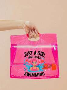 1pc Swimming Bag With "Just A Girl Who Loves Swimming" Print, Wet/Dry Separation Design, Suitable For Beach Or Pool Trips. Zipper Closure, Summer Outdoor Sports Bag, EVA Material, Lightweight And Portable, Can Store Swimwear, Towels And Travel Essentials, Suitable For Hiking, Travel, Beach Outings, Outdoor Activities, Boating, Kayaking, Swimming And More - Multicolor - View 16