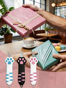 Cute Cat Paw Retractable Practical Mini Portable Cartoon Paper Cutter, Perfect For Opening Packages, Cutting Letters, DIY Crafts - This Kawaii Style Paper Knife Comes With A Lanyard Hole, Suitable For Office, Home And School Use, Halloween Gift, Christmas Gift, Great Gift For Family And Friends. - A - View 7