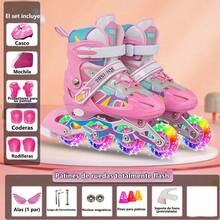 Patines de ruedas de dos hileras, patines de ruedas ajustables para niños de tamaño de cuatro ruedas - Rosa Roja - Ver 1