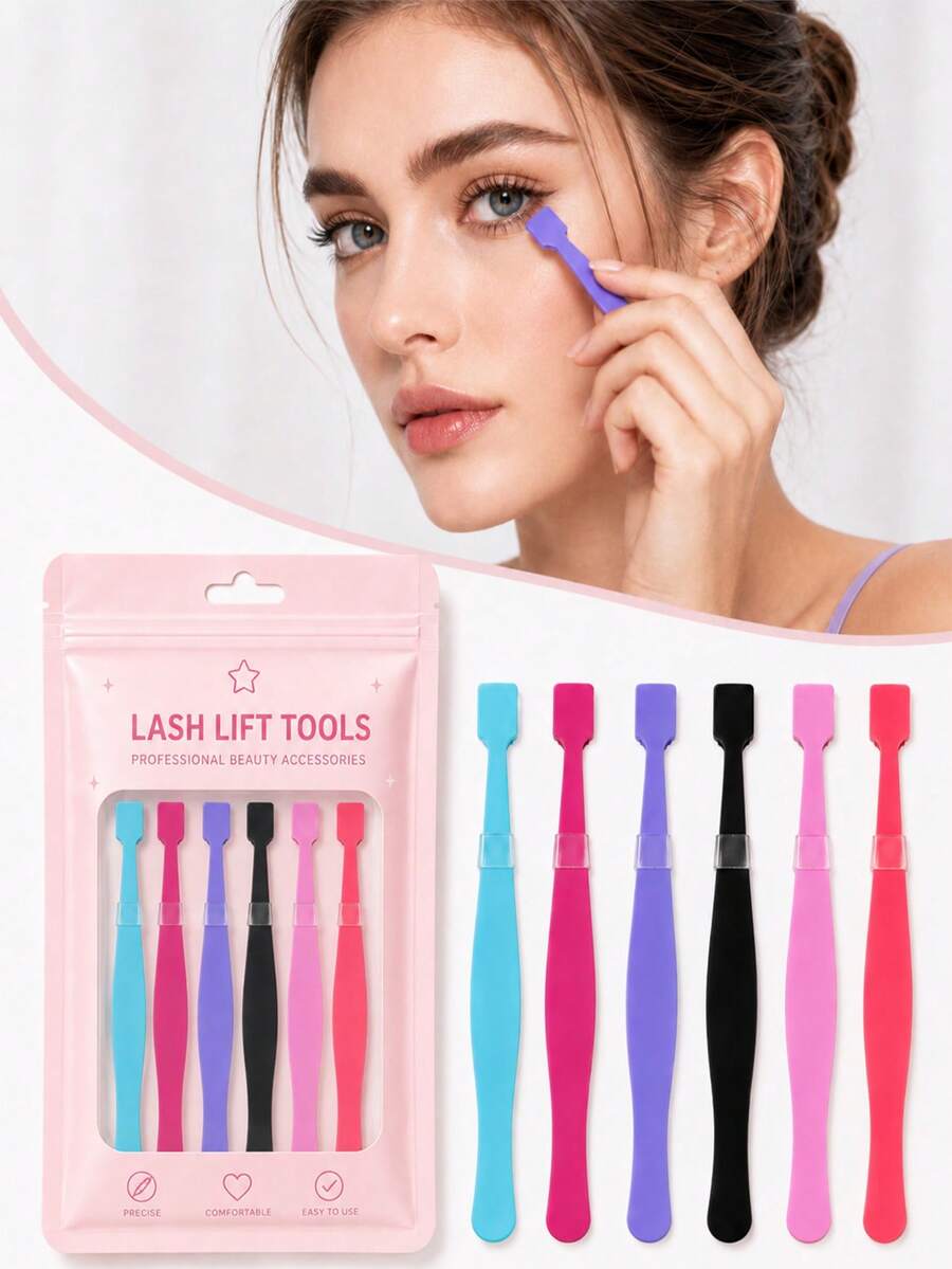 12pcs/6pcs/3pcs/1pc Flat Head Eyelash Curler, Portable Pouch Lash Tool, Salon Lash Tool For Combing And Separating Individual Lashes, Eyelash Grooming Tool Suitable For Eyelash Perming, Keratin Lash Lift, Eyelash Extension Operations, Non-Slip Handle Design For Easy Use, Home DIY Eyelash Grooming, Salon Store, Lightweight And Non-Scratching, Reusable And Durable - Multicolor - View 1