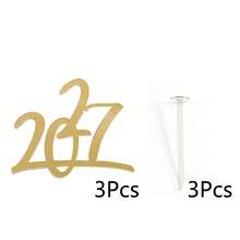 1pc/3pcs/9pcs Gold Hello 2027 Acrylic Cake Toppers, New Year Christmas Party Cake Decorations - Multicolor - View 11