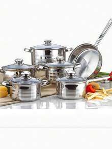 3‑Piece /6‑Piece Cookware Set Optional, Thickened Food‑Grade Stew & Stock Pots, Heat‑Resistant Glass Lid Design, Heat‑Resistant Anti‑Scald Handles, Polished Silver Metal Finish, Glass Lids With Vent Holes, Must‑Have Kitchen Essentials - View 6