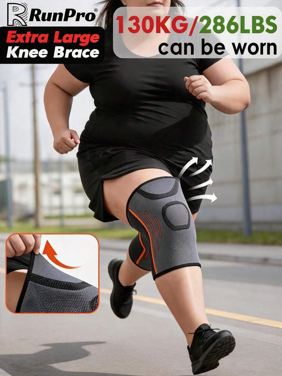 RPPR 2pcs/1pair - Extra Large High Elasticity Knitted Compression Knee Pads, Breathable Comfortable Plus Size Knee Sleeves, Suitable For Men And Women Up To 130kg, Black/Grey