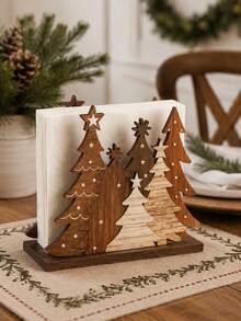 Christmas Tree Napkin Holder, Wooden Cute Christmas Style Cocktail Napkin Box, Farmhouse Modern Style Wooden Napkin Storage Box, Suitable For Office, Hotel, Restaurant, Home, Bathroom, Kitchen, Dining Table Decor - Multicolor - View 11