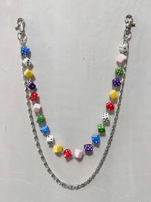 1pc Multi-Color Dice Double Layer Chain Pants Chain, Punk Y2K Hip-Hop Unisex Waist Chain Pocket Chain, Keychain, Wallet Chain Luxury Accessory Holiday Gift - Multicolor 1 - View 1