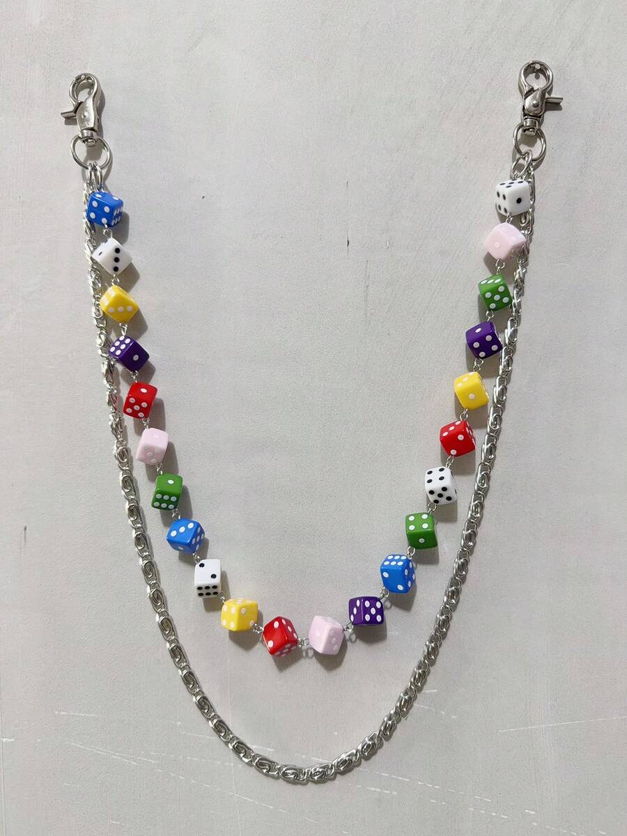 1pc Multi-Color Dice Double Layer Chain Pants Chain, Punk Y2K Hip-Hop Unisex Waist Chain Pocket Chain, Keychain, Wallet Chain Luxury Accessory Holiday Gift - Multicolor 1 - View 1
