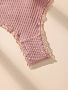 8pcs Solid Color Lace Patchwork Bow Ribbed Cotton Women's Thong Panties, Romantic Sexy - Multicolor - View 8