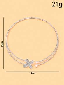 outingfit 1pc New Floral Choker Necklace, Luxury Niche High-End Rhinestone Collarbone Chain, Minimalist Fashion Versatile Daily Accessory - Silver - View 4