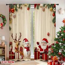 2 Stück 2D Flachdruck Frohe Weihnachten Mode Halbverdunkelungs-Vorhänge, Weihnachtsmann Schneemann Geschenk Muster, langanhaltend Polyesterfaser Material, geeignet für Geburtstagsparty, Feiertagsfeier, Heimdekoration und Studio-Requisiten, perfekt für Schlafzimmer, Büro, Küche, Wohnzimmer und Arbeitszimmer Dekoration, Wohnzimmer Vorhänge - Verschiedenfarbig - Übersicht 2