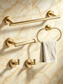 Drill Installation Bathroom Storage Set, Towel Ring, Stainless Steel Towel Bar, Toilet Paper Holder, Multi-Function Storage Hooks, 5/7pcs Set - Multicolor - View 16