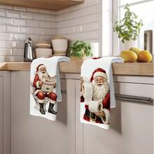 2PCS Kitchen Towel, Funny Santa Claus Pattern Kitchen Towel Dishcloth, 40*60cm Rectangular Microfiber Absorbent Cleaning Kitchen Towel, Perfect For Kitchen, Dining Room And Bathroom Use, Kitchen Decor, Home Decor, Neighbor Housewarming Gift, Dishcloth - Multicolor - View 9