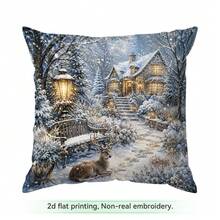 4 Stücke/1 Stück Winterliche Schneehütten-Muster Kissenbezug ohne Füllung, einseitig bedruckter Kissenbezug, geeignet für Wohnzimmer, Schlafzimmer, Heimdekoration, ganzjährig verwendbarer Kissenbezug - Verschiedenfarbig - Übersicht 12