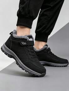 Men's Black High Top Snow Boots Winter Insulated Ankle Boots With Lace Up System Lightweight Sole Outdoor Hiking Shoes - Black - View 5