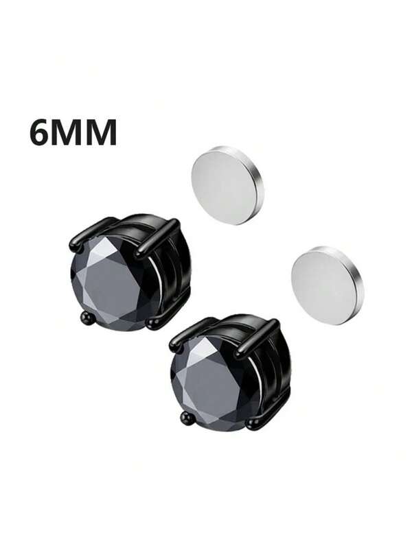 1 pereche de cercei magnetici cu cristal 6 mm, din oțel inoxidabil, fără perforare, pentru bărbați, stil punk, cu zirconiu, bijuterii magnetice fără perforare