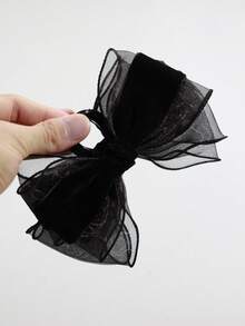 1pc Women's Black Mesh Rhinestone Bowknot Hair Clip,Elegant High-End Oversized Hair Accessory Suitable For Daily Wear,Holidays - Black - View 6