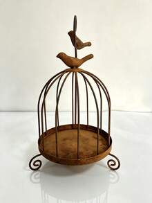 Vintage Distressed Metal Birdcage Candle Holder, European Style Hollow Iron Candle Tray With Bird Ornament, Decorative Table Centerpiece For Dining Table Entryway, Ideal Candlelight Dinner Home Decor Ornament - Regular Model - View 2