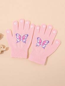 1 Pair Butterfly Pattern Children's Knitted Gloves, Elastic Cuff Kids Finger Gloves, Sweet Girls Daily Accessory And Children's Holiday Gift - 1Pair - View 10