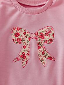 Autumn/Winter Girls Cute Casual Sequin Bow Sweatshirt + Pink Soft Elastic Long Pants Multi-Piece Set - Multicolor - View 5