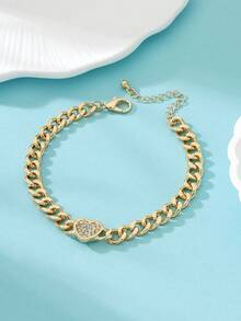 1pc Minimalist Gold Glossy Vacation Beach Style Thick Chain Heart Pendant Women's Anklet - Yellow Gold - View 2