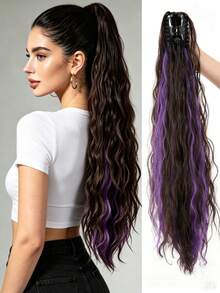26 Inch Long Wavy Ponytail Hair Extension, Suitable For Women And Girls Daily Wear - Purple Highlights - View 19