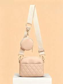 Bolso de hombro cruzado simple con monedero y decoración de puntadas, adecuado para uso diario de las señoras - Caqui - Ver 1